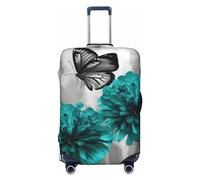 FJWSLCH Gray Teal Flower Butterfly Luggage Cover for Suitcase TSA Approved Elastic Suitcase Cover Anti-Scratch Travel Luggage Protector Cover Washable Trolley Case Cover Fit 18-32 Inch Luggage, Black,