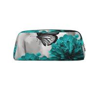 FJWSLCH Gray Teal Flower Butterfly Makeup Bag Travel Cosmetic Bag for Women Men Pencil Case Zipper Toiletry Bag Purse, Gold, One Size