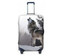 FJWSLCH howling wolf Luggage Cover for Suitcase TSA Approved Elastic Suitcase Cover Anti-Scratch Travel Luggage Protector Cover Washable Trolley Case Cover Fit 18-32 Inch Luggage, Black, L