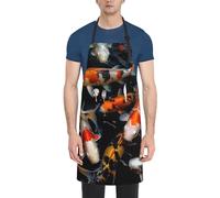 FJWSLCH Japan Fancy Koi Carp Fishes Apron Waterproof Apron with 2 Pockets Multi Purpose Work Aprons Kitchen Aprons for Men Women Adjustable Cooking Bib Apron for Baking Grilling, Black, One size