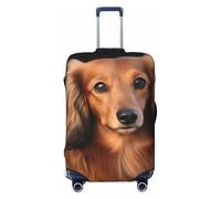 FJWSLCH Long haired Dachshund Luggage Cover for Suitcase TSA Approved Elastic Suitcase Cover Anti-Scratch Travel Luggage Protector Cover Washable Trolley Case Cover Fit 18-32 Inch Luggage, Black, L
