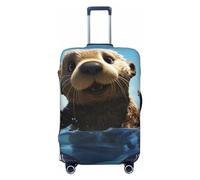 FJWSLCH Lovely Sea Otter Print Luggage Cover for Suitcase TSA Approved Elastic Suitcase Cover Anti-Scratch Travel Luggage Protector Cover Washable Trolley Case Cover Fit 18-32 Inch Luggage, Black, S