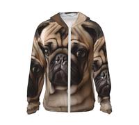 FJWSLCH Men's UPF 50+ Sun Protection Hoodie Jacket Long Sleeve Outdoor Animal Pug Dog Sun Shirt for Women Zip, Black, XXL