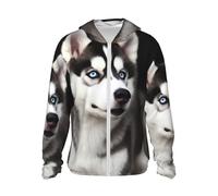 FJWSLCH Men's UPF 50+ Sun Protection Hoodie Jacket Long Sleeve Outdoor Cute Husky Dog Sun Shirt for Women Zip, Black, XXXL