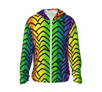 FJWSLCH Men's UPF 50+ Sun Protection Hoodie Jacket Long Sleeve Outdoor Gay Pride Rainbow Pattern Sun Shirt for Women Zip, Black, XXL