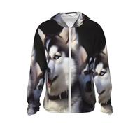 FJWSLCH Men's UPF 50+ Sun Protection Hoodie Jacket Long Sleeve Outdoor Husky Dog Sun Shirt for Women Zip, Black, XL