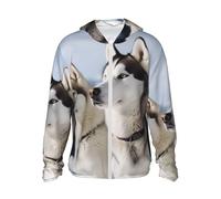 FJWSLCH Men's UPF 50+ Sun Protection Hoodie Jacket Long Sleeve Outdoor Husky Dogs Sun Shirt for Women Zip, Black, Large