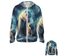 FJWSLCH Men's UPF 50+ Sun Protection Hoodie Jacket Long Sleeve Outdoor Polar Bears Northern Lights Sun Shirt, Black, XL