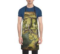 FJWSLCH Middle Earth Map Apron Waterproof Apron with 2 Pockets Multi Purpose Work Aprons Kitchen Aprons for Men Women Adjustable Cooking Bib Apron for Baking Grilling, Black, One size