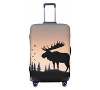 FJWSLCH Moose Mountain Pine Tree Luggage Cover for Suitcase TSA Approved Elastic Suitcase Cover Anti-Scratch Travel Luggage Protector Cover Washable Trolley Case Cover Fit 18-32 Inch Luggage, Black,