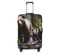 FJWSLCH Mother bear and her cubs Luggage Cover for Suitcase TSA Approved Elastic Suitcase Cover Anti-Scratch Travel Luggage Protector Cover Washable Trolley Case Cover Fit 18-32 Inch Luggage, Black, S