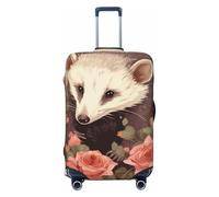 FJWSLCH Opossum and Roses Luggage Cover for Suitcase TSA Approved Elastic Suitcase Cover Anti-Scratch Travel Luggage Protector Cover Washable Trolley Case Cover Fit 18-32 Inch Luggage, Black, S