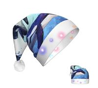 FJWSLCH Orca Killer Whale Santa Hat Thicken Velvet Christmas Hat Unisex LED Light Up Xmas Holiday Hat Gift for Party Supplies