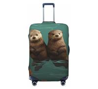 FJWSLCH Otters in Love Luggage Cover for Suitcase TSA Approved Elastic Suitcase Cover Anti-Scratch Travel Luggage Protector Cover Washable Trolley Case Cover Fit 18-32 Inch Luggage, Black, XL