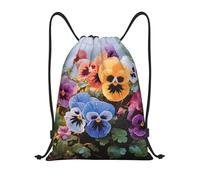 FJWSLCH Pansy Flowers Drawstring Backpack Lightweight Draw String Bag Cinch Bags Waterproof Gym Bag for Men Women Swim Bag, Black, S