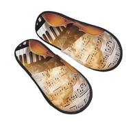 FJWSLCH Piano Violin Music Notes Slippers for Women Men Fuzzy House Slippers Memory Foam Slippers Indoor Outdoor Warm Plush Bedroom Shoes Slip-on House Shoes Trendy Gift Slippers, Black, M