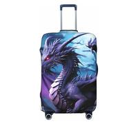 FJWSLCH Purple Dragon Purple Moon Luggage Cover for Suitcase TSA Approved Elastic Suitcase Cover Anti-Scratch Travel Luggage Protector Cover Washable Trolley Case Cover Fit 18-32 Inch Luggage, Black,
