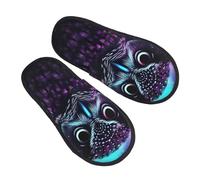 FJWSLCH Purple Owl Slippers for Women Men Fuzzy House Slippers Memory Foam Slippers Indoor Outdoor Warm Plush Bedroom Shoes Slip-on House Shoes Trendy Gift Slippers, Black, L