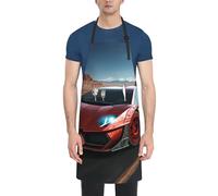 FJWSLCH Red race Car Apron Waterproof Apron with 2 Pockets Multi Purpose Work Aprons Kitchen Aprons for Men Women Adjustable Cooking Bib Apron for Baking Grilling, Black, One size