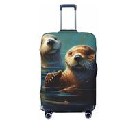 FJWSLCH Sea Otters Painting Luggage Cover for Suitcase TSA Approved Elastic Suitcase Cover Anti-Scratch Travel Luggage Protector Cover Washable Trolley Case Cover Fit 18-32 Inch Luggage, Black, L