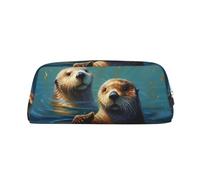 FJWSLCH Sea Otters Painting Makeup Bag Travel Cosmetic Bag for Women Men Pencil Case Zipper Toiletry Bag Purse, Silver, One Size