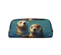 FJWSLCH Sea Otters Painting Makeup Bag Travel Cosmetic Bag for Women Men Pencil Case Zipper Toiletry Bag Purse, Gold, One Size