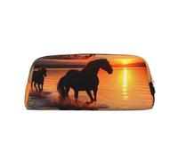 FJWSLCH Sunsets Lake Horses Makeup Bag Travel Cosmetic Bag for Women Men Pencil Case Zipper Toiletry Bag Purse, Gold, One Size