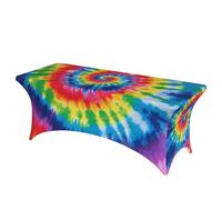 FJWSLCH tie dye Rainbow Table Cloth 6FT, Spandex Stretch Tablecloths for Rectangle Tables, Washable Table Cover for Event Universal Fitted Table Protector for Party, Wedding, Banquet