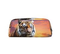FJWSLCH Tiger Colorful Sunset Makeup Bag Travel Cosmetic Bag for Women Men Pencil Case Zipper Toiletry Bag Purse, Silver, One Size
