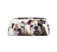FJWSLCH Two Cute Bulldog Dogs Makeup Bag Travel Cosmetic Bag for Women Men Pencil Case Zipper Toiletry Bag Purse, Gold, One Size
