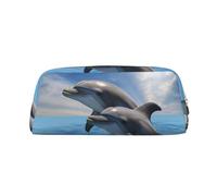 FJWSLCH Two Dolphins Makeup Bag Travel Cosmetic Bag for Women Men Pencil Case Zipper Toiletry Bag Purse, Gold, One Size