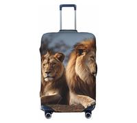 FJWSLCH Two lions Luggage Cover for Suitcase TSA Approved Elastic Suitcase Cover Anti-Scratch Travel Luggage Protector Cover Washable Trolley Case Cover Fit 18-32 Inch Luggage, Black, M