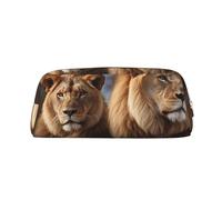 FJWSLCH Two lions Makeup Bag Travel Cosmetic Bag for Women Men Pencil Case Zipper Toiletry Bag Purse, Gold, One Size