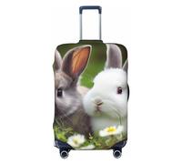 FJWSLCH Two Little Cute Rabbits Luggage Cover for Suitcase TSA Approved Elastic Suitcase Cover Anti-Scratch Travel Luggage Protector Cover Washable Trolley Case Cover Fit 18-32 Inch Luggage, Black, S