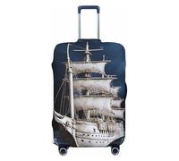 FJWSLCH Vintage Nautical White Ship Luggage Cover for Suitcase TSA Approved Elastic Suitcase Cover Anti-Scratch Travel Luggage Protector Cover Washable Trolley Case Cover Fit 18-32 Inch Luggage,
