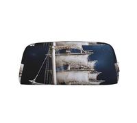 FJWSLCH Vintage Nautical White Ship Makeup Bag Travel Cosmetic Bag for Women Men Pencil Case Zipper Toiletry Bag Purse, Silver, One Size