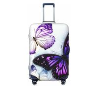 FJWSLCH White Purple Butterflies Luggage Cover for Suitcase TSA Approved Elastic Suitcase Cover Anti-Scratch Travel Luggage Protector Cover Washable Trolley Case Cover Fit 18-32 Inch Luggage, Black, L