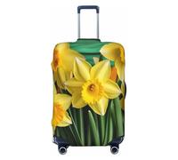 FJWSLCH Yellow Daffodils Flowers Luggage Cover for Suitcase TSA Approved Elastic Suitcase Cover Anti-Scratch Travel Luggage Protector Cover Washable Trolley Case Cover Fit 18-32 Inch Luggage, Black, M