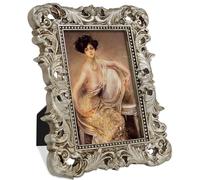 FJXMFRAME 4x6 Silver Picture Frame Ornate Antique with Glass Front, Small Baroque Victorian Vintage Frame for Tabletop or Wall Display