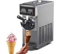 FJYAWEN Commercial Soft Serve Ice Cream Machine, Countertop Single Flavor Ice Cream Maker with One-Click Cleaning, 4-5 Kg/H Yield, 80-100 P/H, Lcd Panel for Snack Restaurants Bars Grey