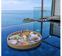 FJYAWEN Swimming Pool Floating Breakfast Tray, Luxury Floating Tray, Hotel Water Rattan Basket, Open-Air Afternoon Tea Dinner Plate For Breakfast Tea Tray Party Wedding Photography,Beige-80