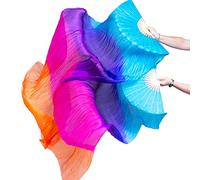 FJYIRI 1 Pair(Left+Right) Women Belly Dance Long Real Silk Fan Veils (Gradual Orange1)