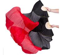 FJYIRI 1 Pair(Left+Right) Women Belly Dance Long Real Silk Fan Veils (Gradual Red)