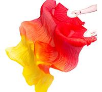 FJYIRI 1 Pair(Left+Right) Women Belly Dance Long Real Silk Fan Veils (Gradual Yellow)