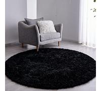 FJZFING Black Round Rug Ultra-Soft Plush Modern 6x6 Circle Area Rug for Kid's Bedroom, Fluffy Shag Circular Rug for Nursery Room, Non-Slip Home Decor Cute Black Carpet for Teen's Room
