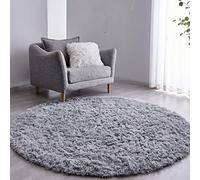 FJZFING Grey Round Rug Ultra-Soft Plush Modern 5x5 Circle Area Rug for Kid's Bedroom, Fluffy Shag Circular Rug for Nursery Room, Non-Slip Home Decor Cute Grey Carpet for Teen's Room