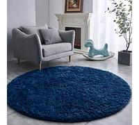 FJZFING Navy Blue Round Rug Ultra-Soft Plush Modern 4x4 Circle Area Rug for Kid's Bedroom, Fluffy Shag Circular Rug for Nursery Room, Non-Slip Home Decor Cute Navy Blue Carpet for Teen's Room
