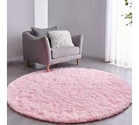 FJZFING Pink Round Rug Ultra-Soft Plush Modern 4x4 Circle Area Rug for Kid's Bedroom, Fluffy Shag Circular Rug for Nursery Room, Non-Slip Home Decor Cute Pink Carpet for Teen's Room