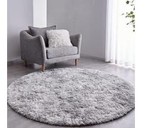 FJZFING Tie-Dyed Light Grey Round Rug Ultra-Soft Plush Modern 6x6 Circle Area Rug for Kid's Bedroom, Fluffy Shag Circular Rug for Nursery Room, Non-Slip Tie-Dyed Light Grey Rug for Teen's Room