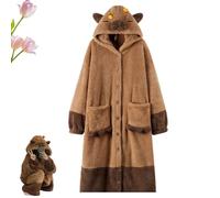 FJZFXKZL Capybara Coral Fleece Home Robe, Womens Dressing Gowns, Soft Pajamas Set With Pants, Hooded Thermal Sleepwear